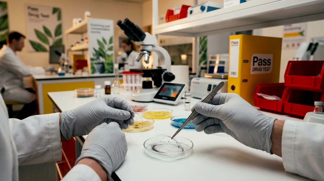 Close-up of hair sample contamination testing