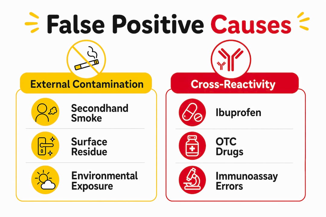 Infographic showing causes of false positives in hair tests