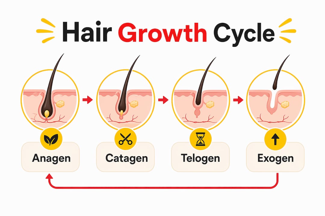 Infographic illustrating four phases of hair growth cycle