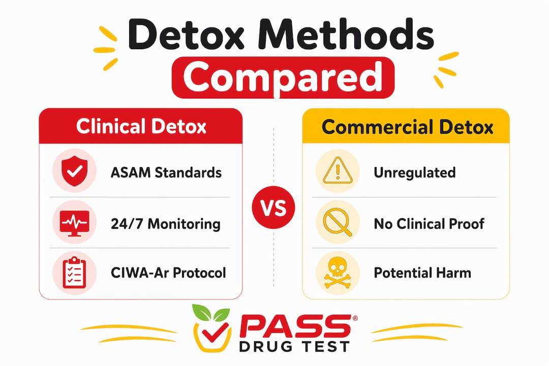 Infographic comparing clinical and commercial detox methods