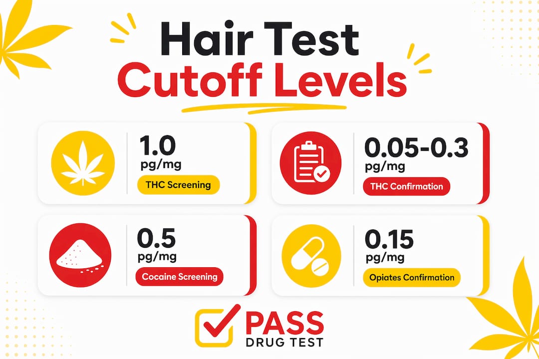 Infographic displaying hair test cutoff values for various drugs