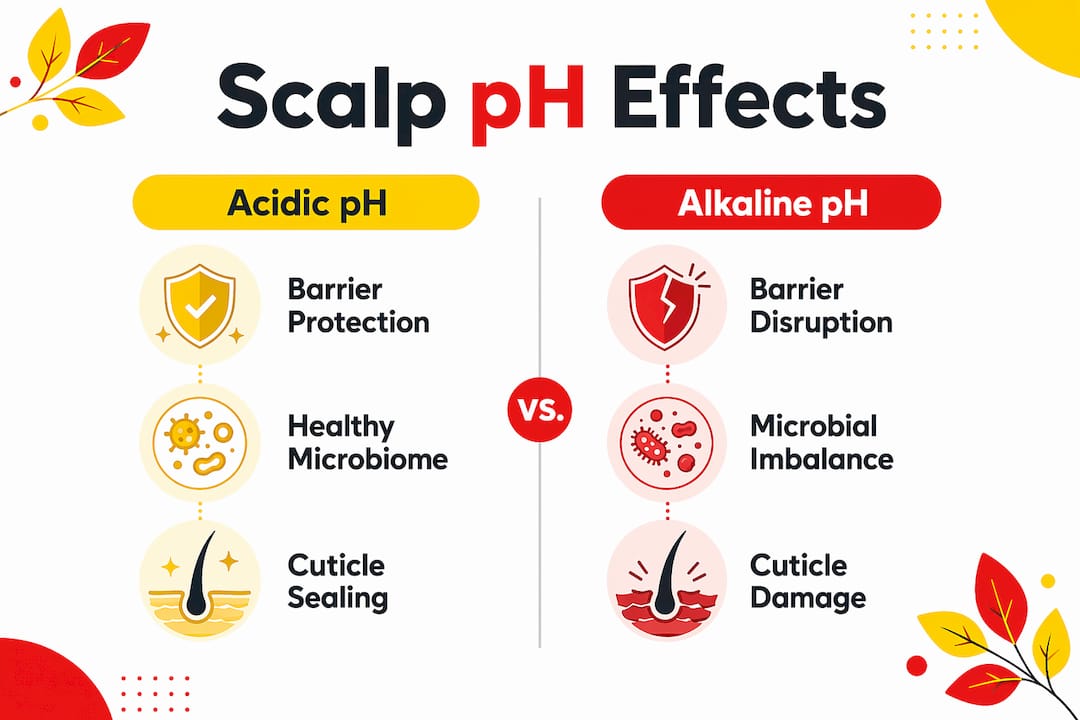 Infographic comparing acidic and alkaline scalp pH effects