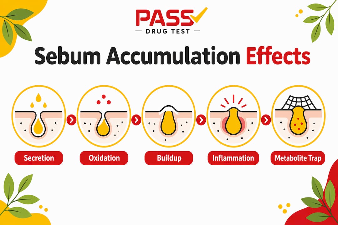 Infographic showing stages of sebum accumulation and effects on hair health