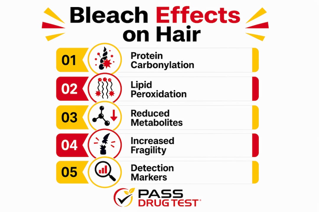 Infographic outlining chemical effects of bleach on hair