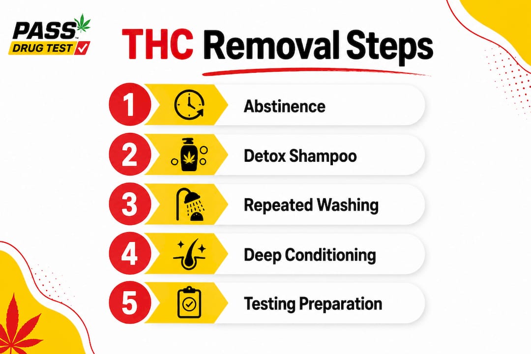 Infographic outlining key steps to remove THC from hair