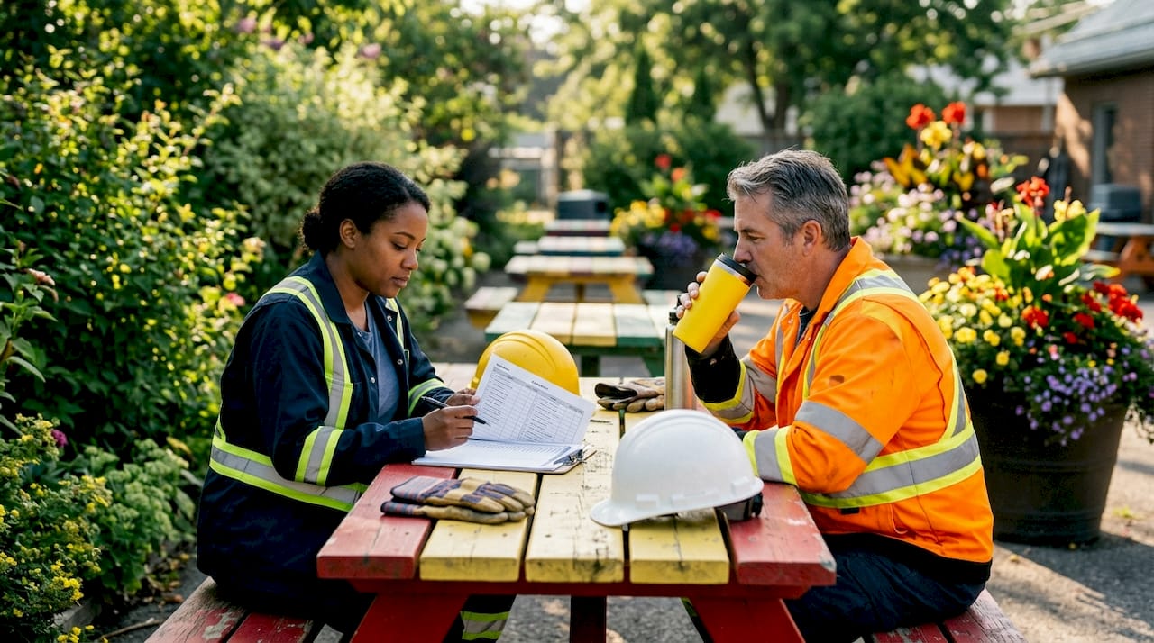 Safety supervisors discussing drug testing procedures