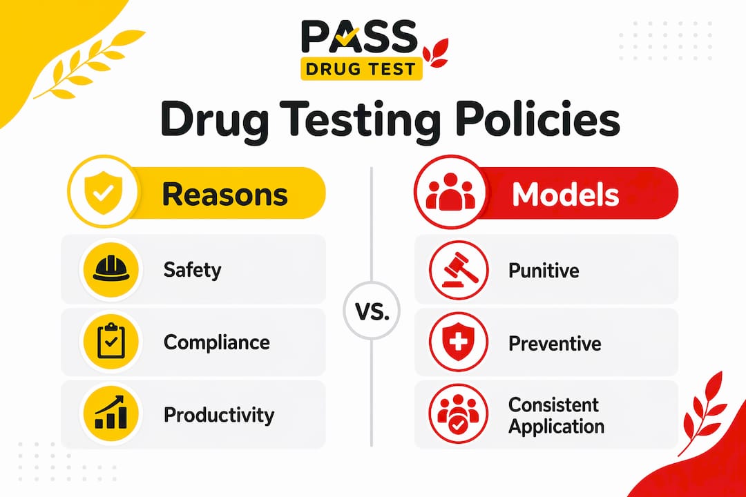 Infographic comparing reasons and models of drug testing policies