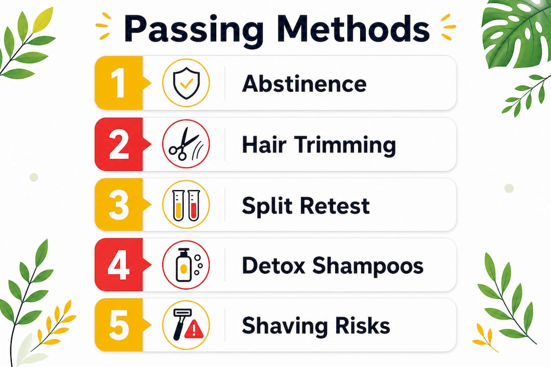 Infographic illustrating methods to pass hair follicle drug test