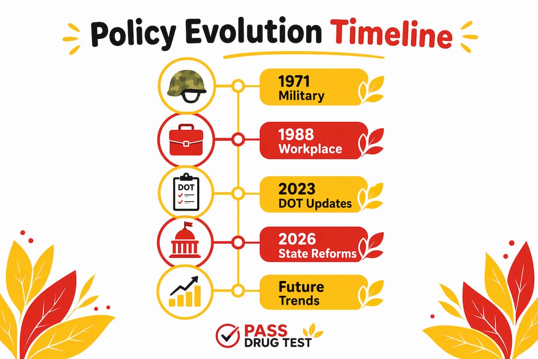 Infographic illustrating drug testing policy timeline