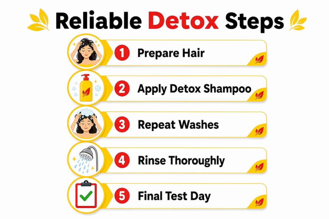 Infographic showing steps of reliable hair detox