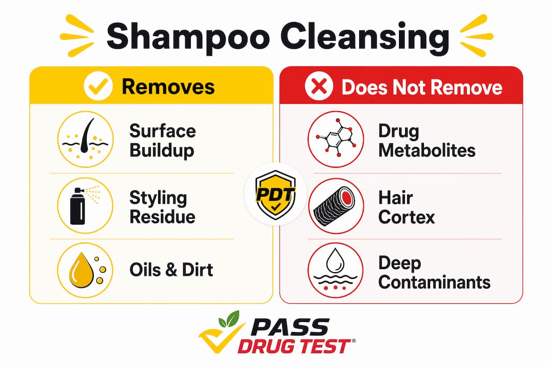 Infographic comparing what shampoo cleanse removes versus does not remove