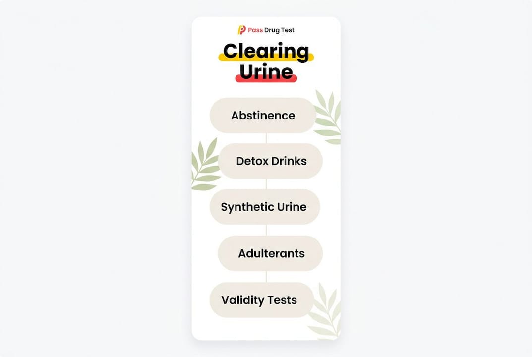 Infographic illustrating steps and methods to clear urine before drug test