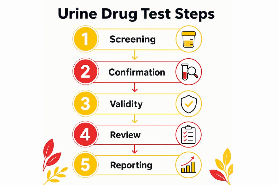 Infographic showing urine drug test process steps