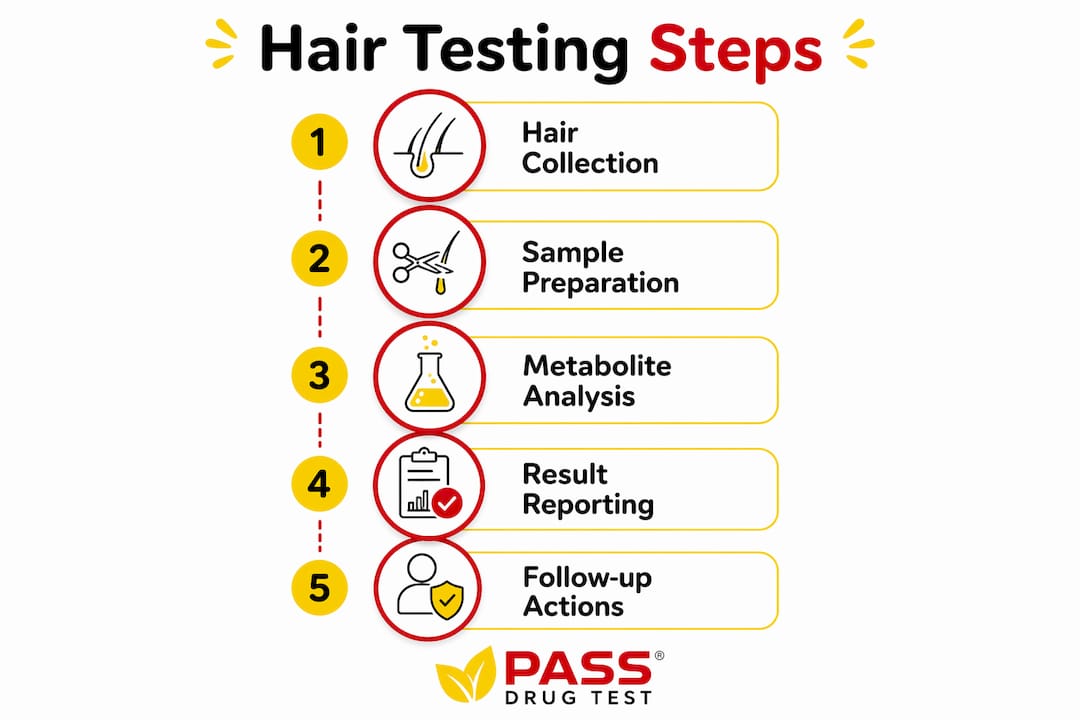 Infographic illustrating hair testing process steps