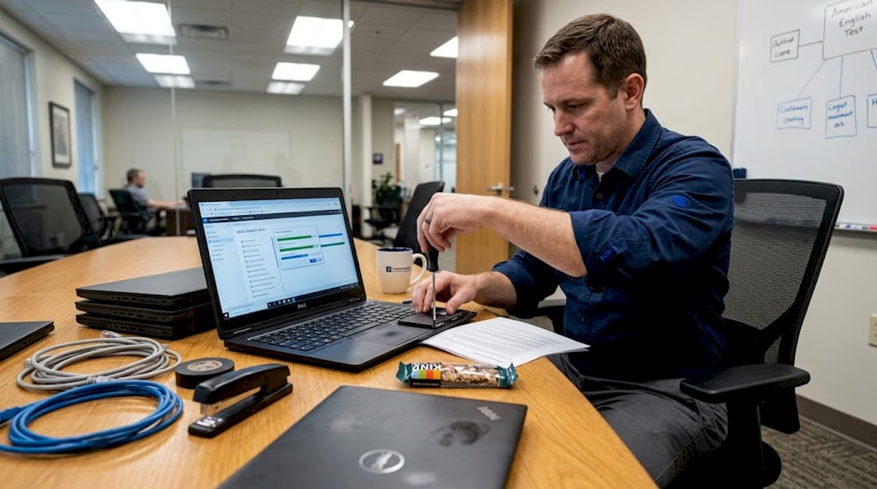 Technician configuring devices for security setup