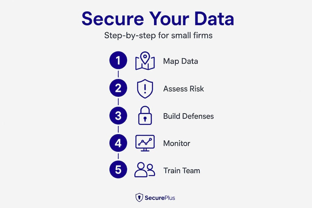 Infographic showing five key steps to secure business data