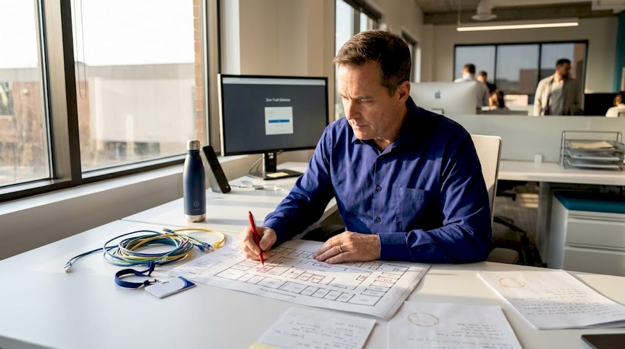 IT manager planning microsegmentation with network map