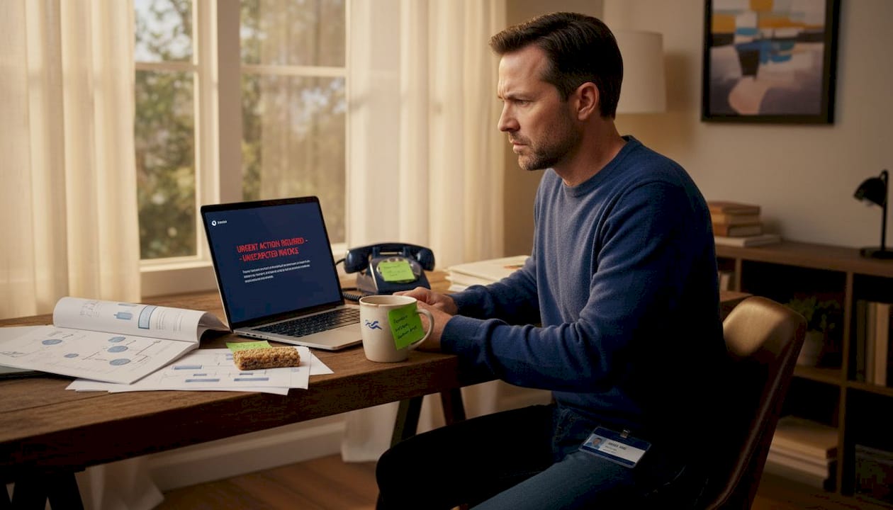 Man scrutinizing email for phishing signs