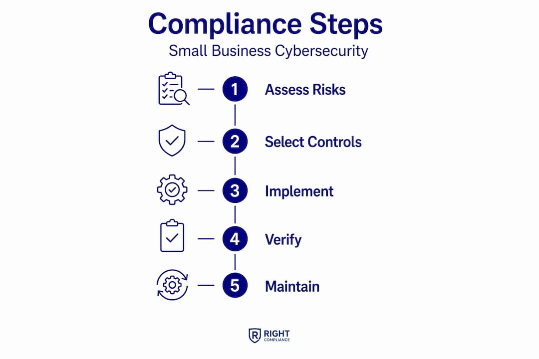 Infographic showing key cybersecurity compliance steps