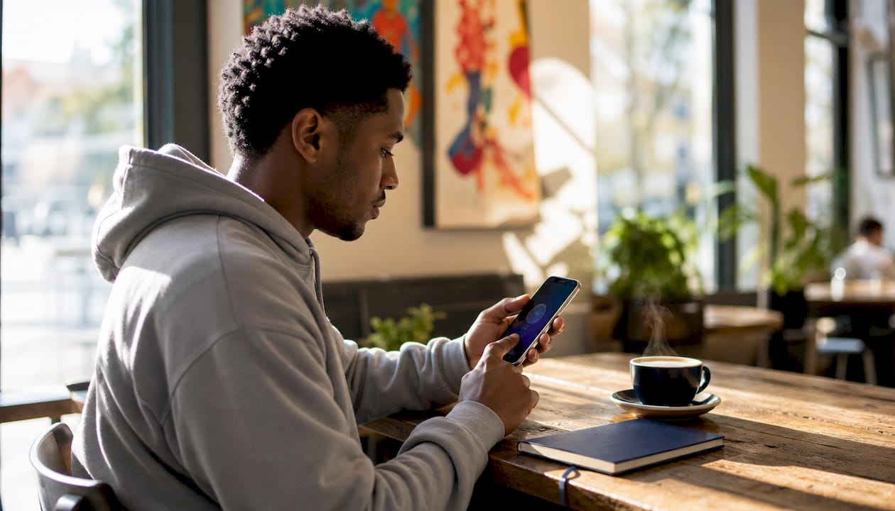 Hands holding smartphone for authentication