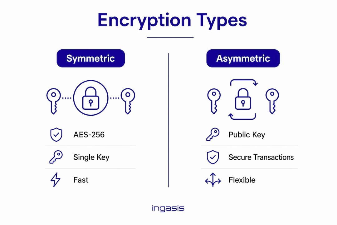 Infographic comparing symmetric and asymmetric encryption types
