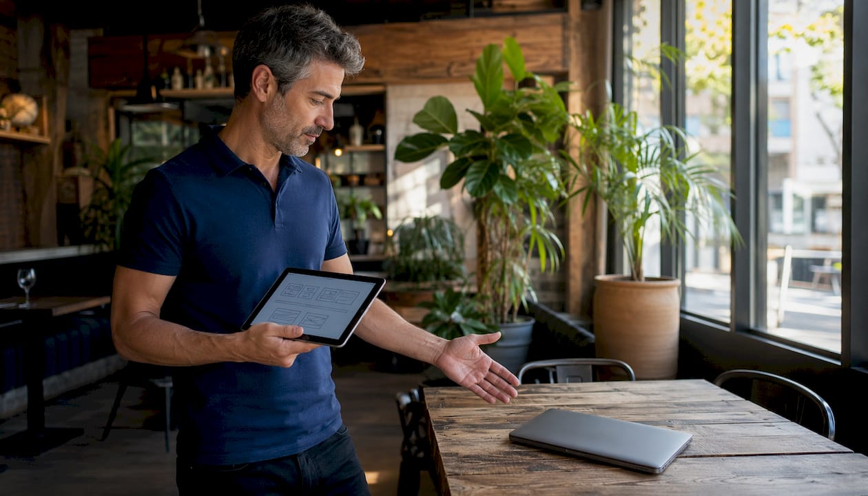 Man planning website design in home office