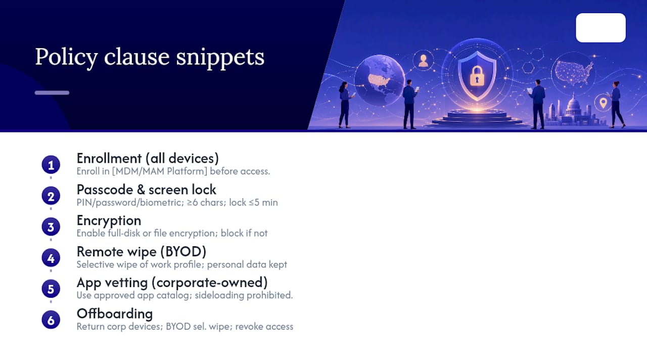 Copy-ready policy clause snippets — overview diagram