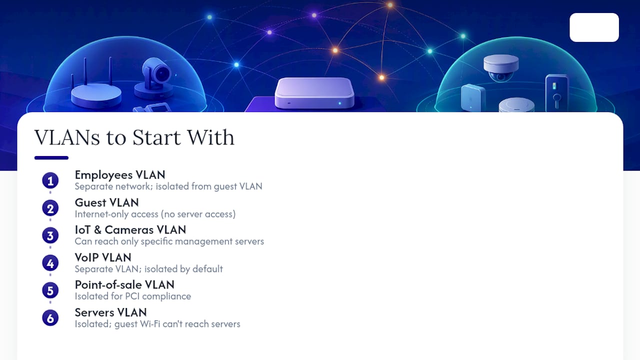 Diagram showing six VLAN segments and their isolation