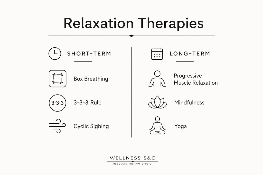 Infographic comparing short-term and long-term relaxation therapies