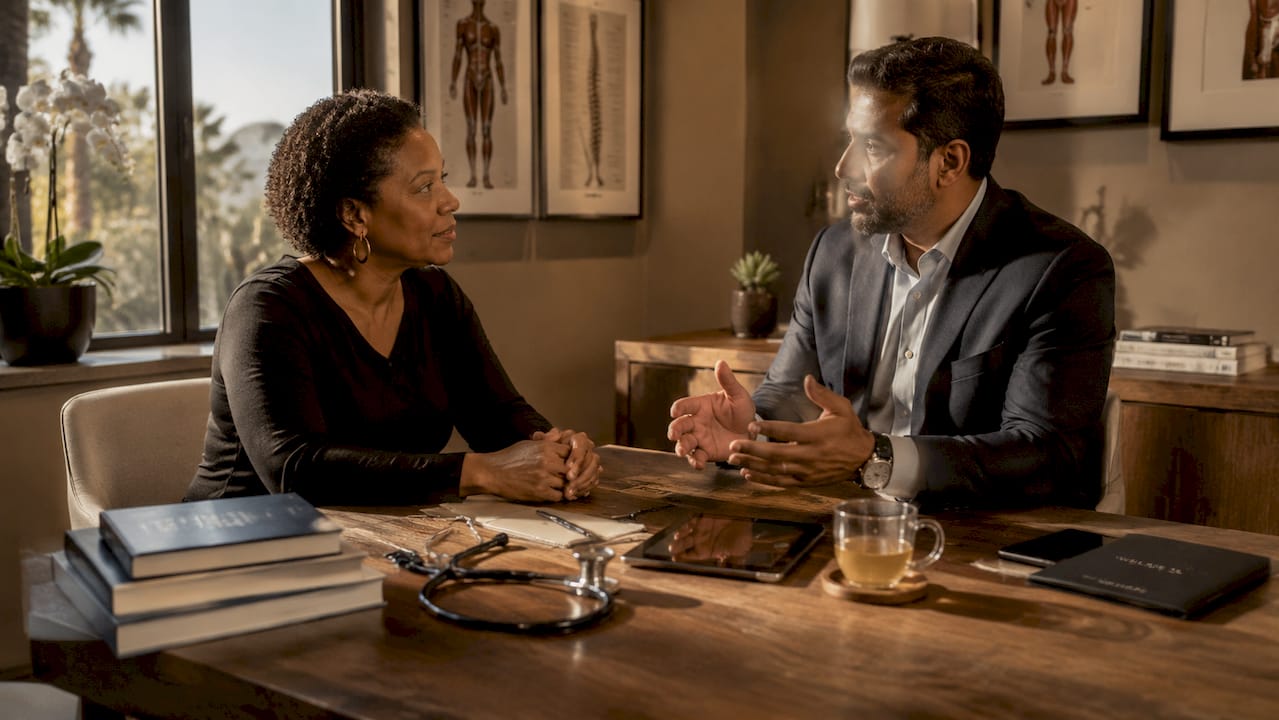 Physician consulting patient about longevity therapies