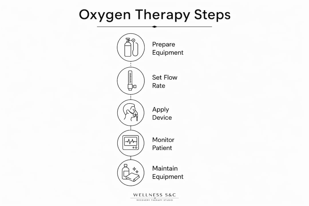 Infographic illustrating oxygen therapy procedure steps