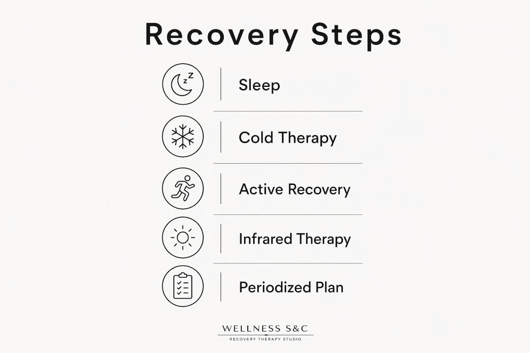 Infographic highlighting key recovery strategies in vertical steps