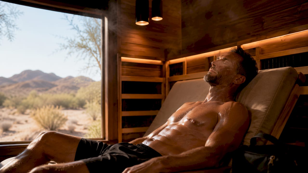 Man relaxing in infrared sauna room