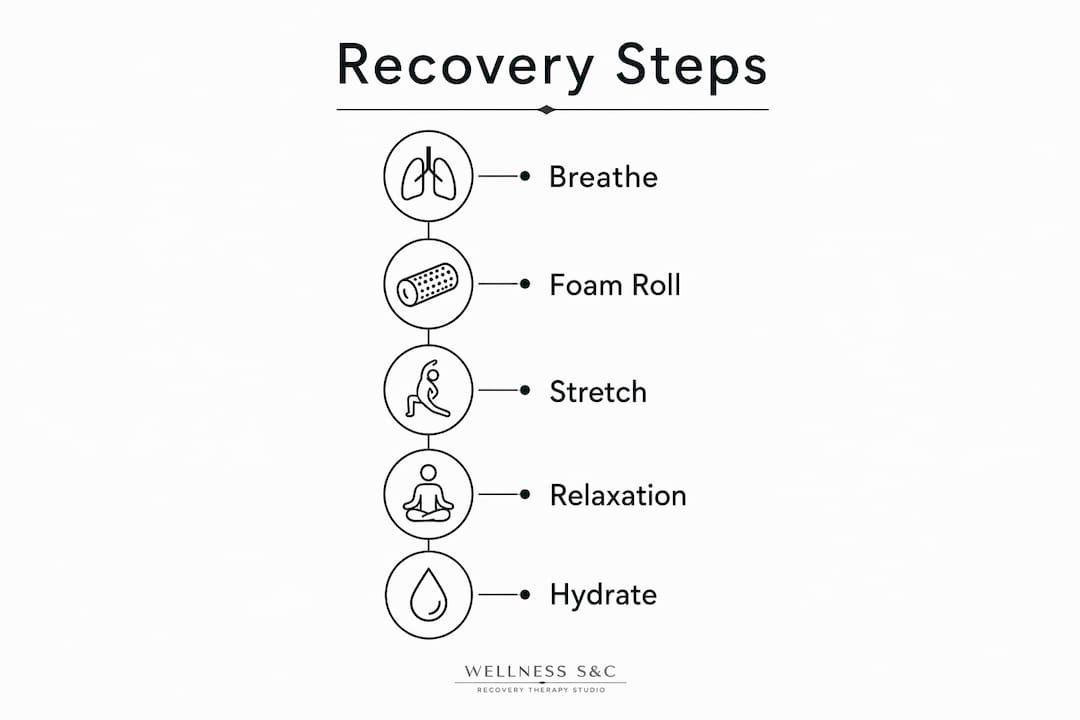 Infographic showing five key post-workout recovery steps