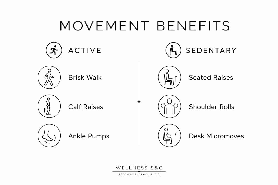 Infographic comparing active and sedentary circulation movements
