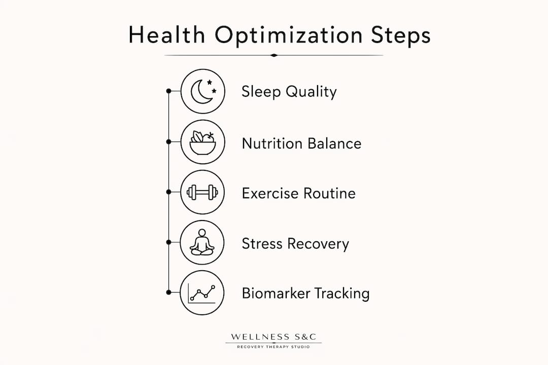 Infographic showing five steps of health optimization checklist