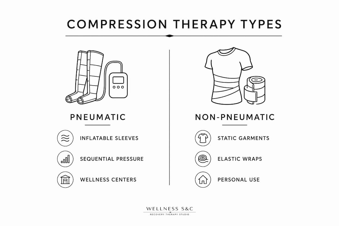 Infographic comparing pneumatic and non-pneumatic compression therapies