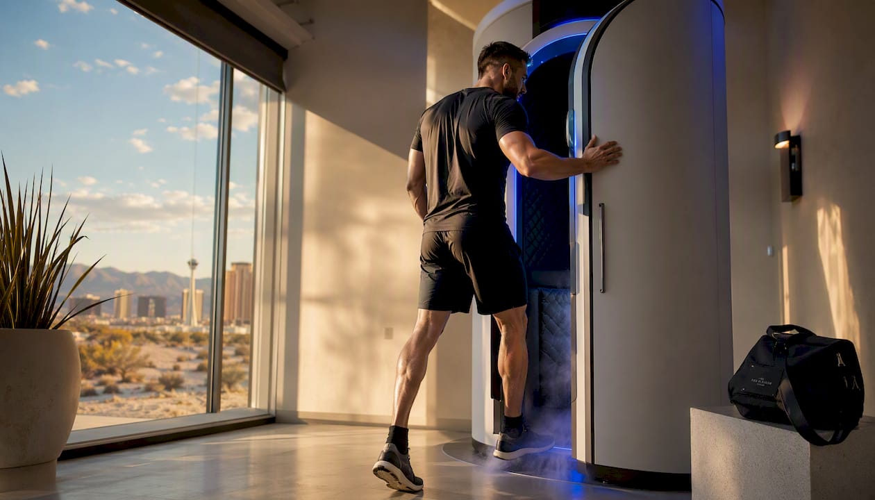 Athlete entering cryotherapy chamber