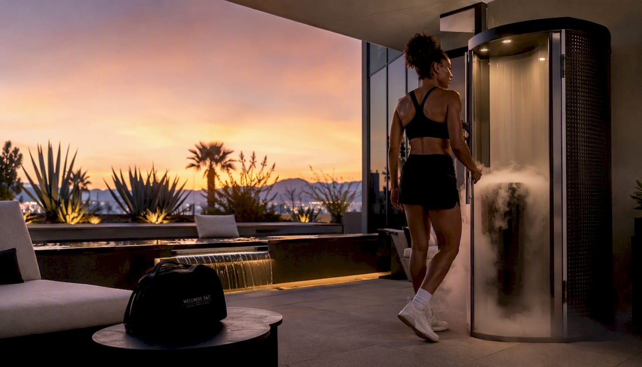 Athlete entering cryotherapy chamber in luxury Las Vegas clinic