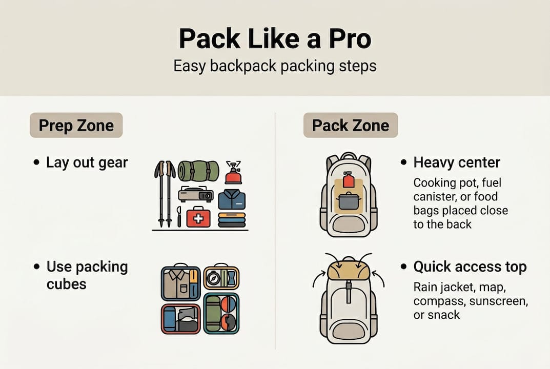 Infographic provides quick backpack packing steps