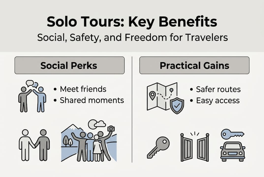 Infographic outlining solo tour key benefits
