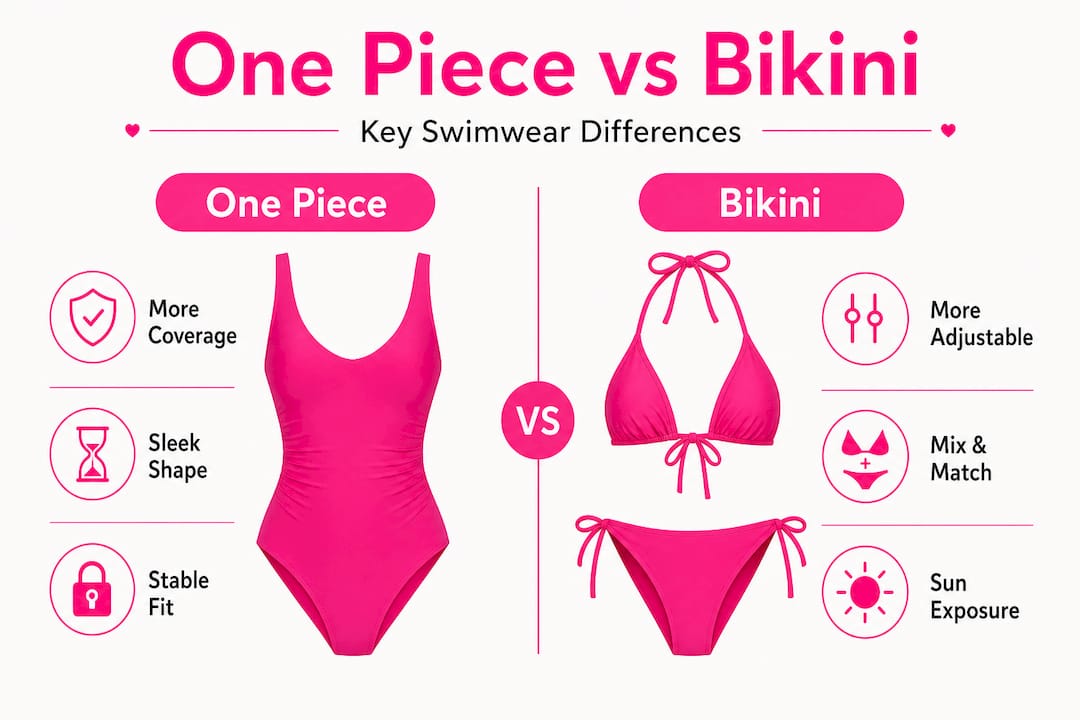 Infographic comparing one piece and bikini features