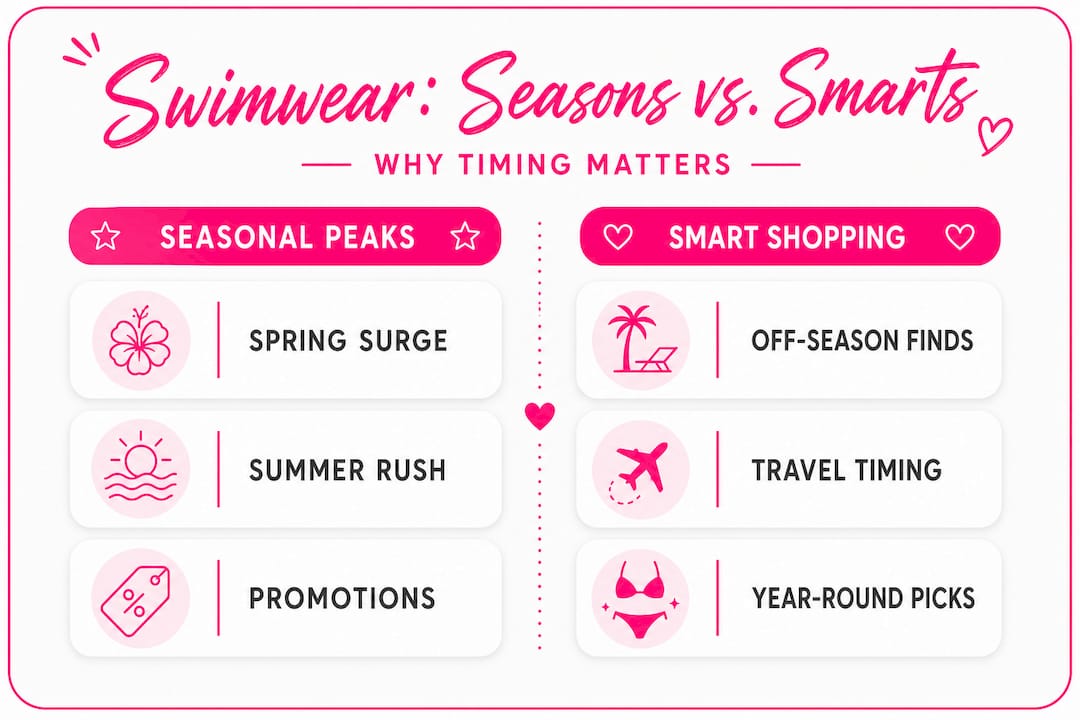 Infographic comparing swimwear seasonality and smart shopping