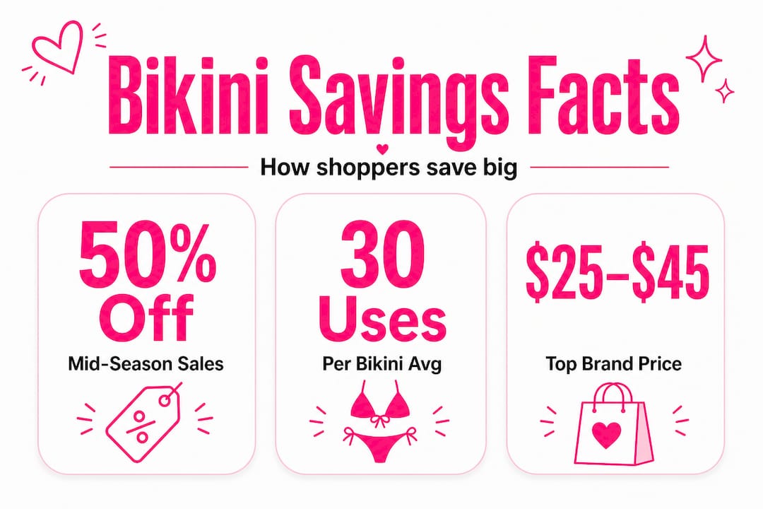 Infographic showing discount bikini savings facts and stats