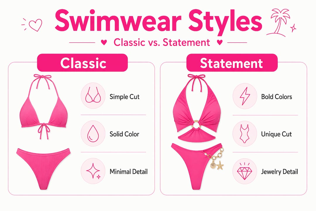 Infographic comparing classic and statement swimwear