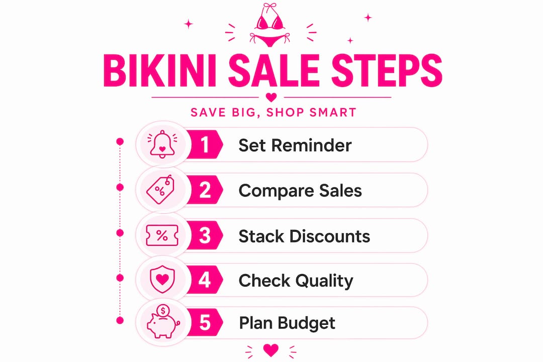 Vertical flow infographic of bikini sale savings steps