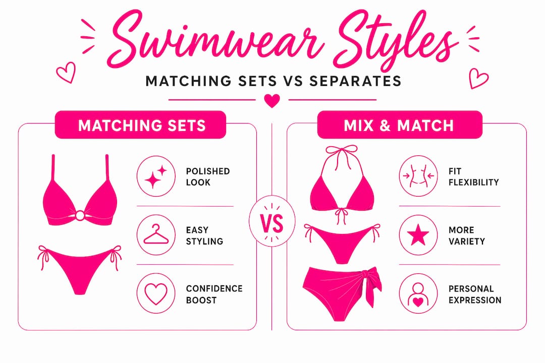 Infographic comparing matching and mix swimwear