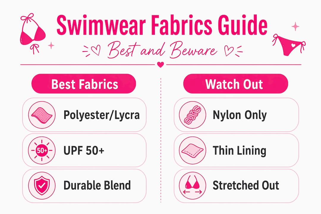 Infographic comparing best and worst swimwear fabrics
