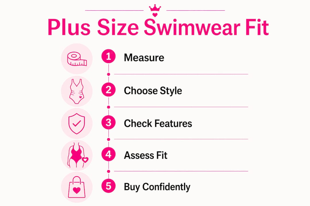 Infographic showing plus size swimwear sizing steps