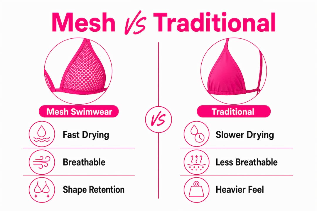 Infographic comparing mesh and traditional swimwear
